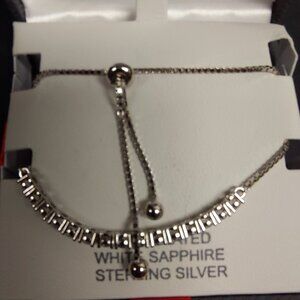 Sterling Silver White Lab Sapphire Adjustable Bolo Bracelet New with Tags & Box